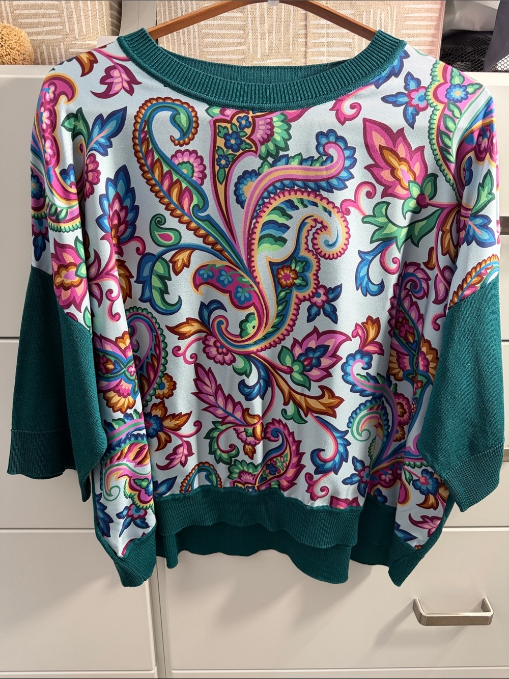 Etro Multicolor Paisley Print Top in Teal, Pink, Purple, Green